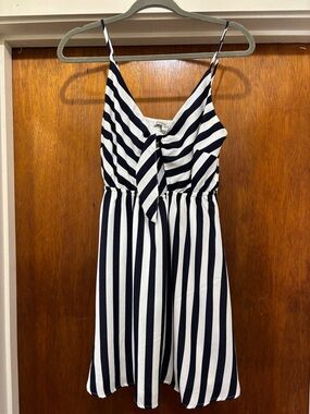 Papaya Navy and White Striped Tie-Front Dress